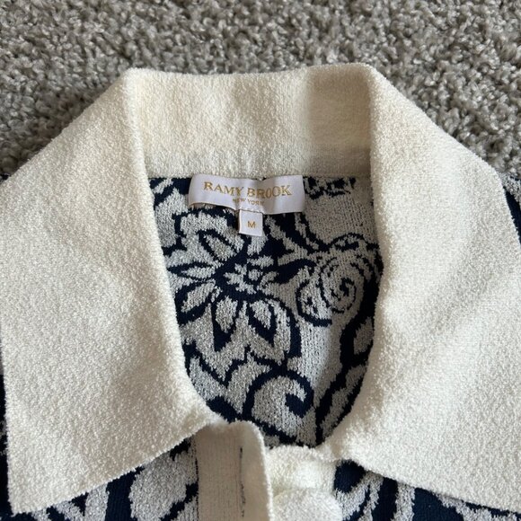 Ramy Brook Womens Sz M Erin Boucle Knit Navy and Cream Polo Mini Dress - Picture 3 of 14